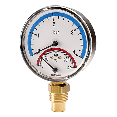 HYDROTERMOMETER Ø80x1/2" RAD 0-4 BAR